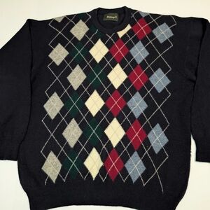 Men's Argyle Sweater - Black, Red, Green, Blue